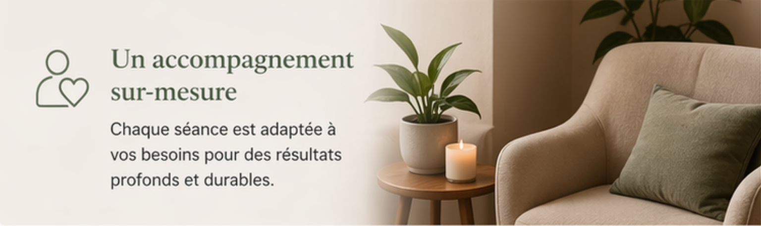 Un accompagnement sur mesure où chaque séance est adaptée à votre problématique et à votre rythme